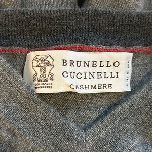 Brunello Cucinelli Charcoal V-Neck Cashmere Sweater